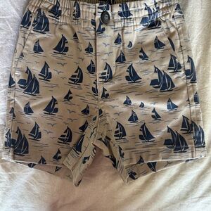 Janie and Jack Beige and Navy Sailboat Shorts